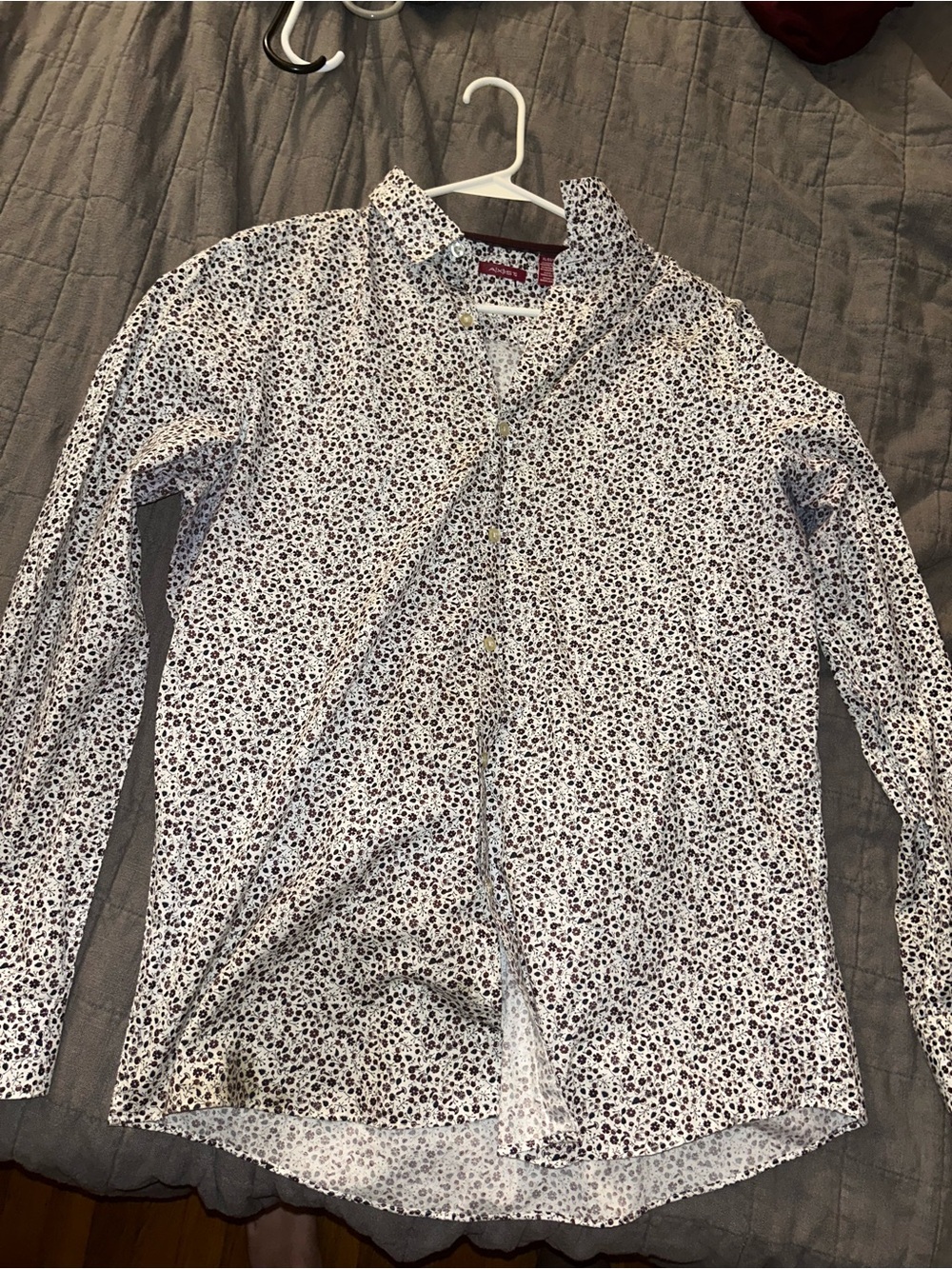 Axist White Shirt with Burgundy and Dark Teal Floral Print